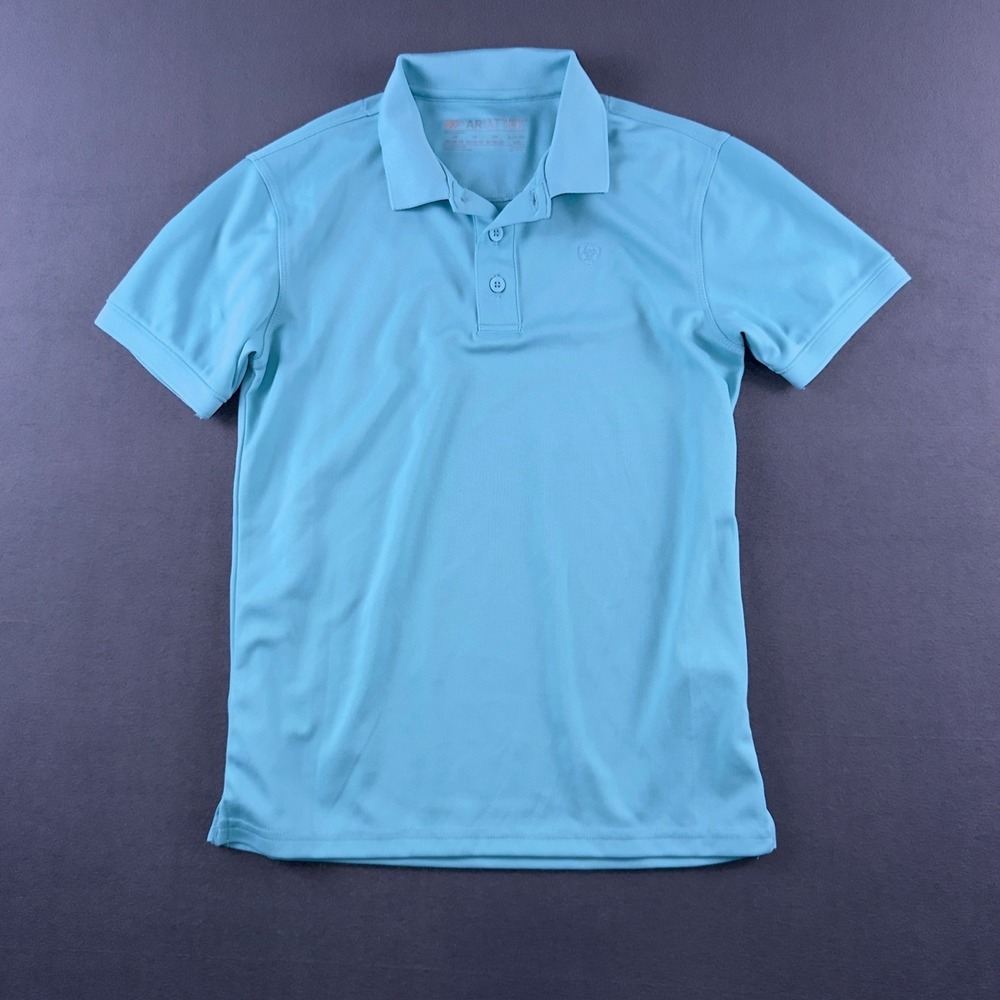 Ariat Boys Turquoise Blue AriatTEK Short Sleeve Performance Polo Shirt Size M